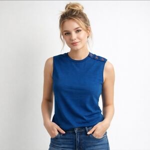 PIERRE BALMAIN Vintage Blue cotton tank Top shell L fits M